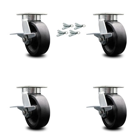 Service Caster 6 Inch Kingpinless Glass Filled Nylon Caster Set with Brakes and Swivel Locks SCC-KP30S620-GFNR-SLB-BSL-4